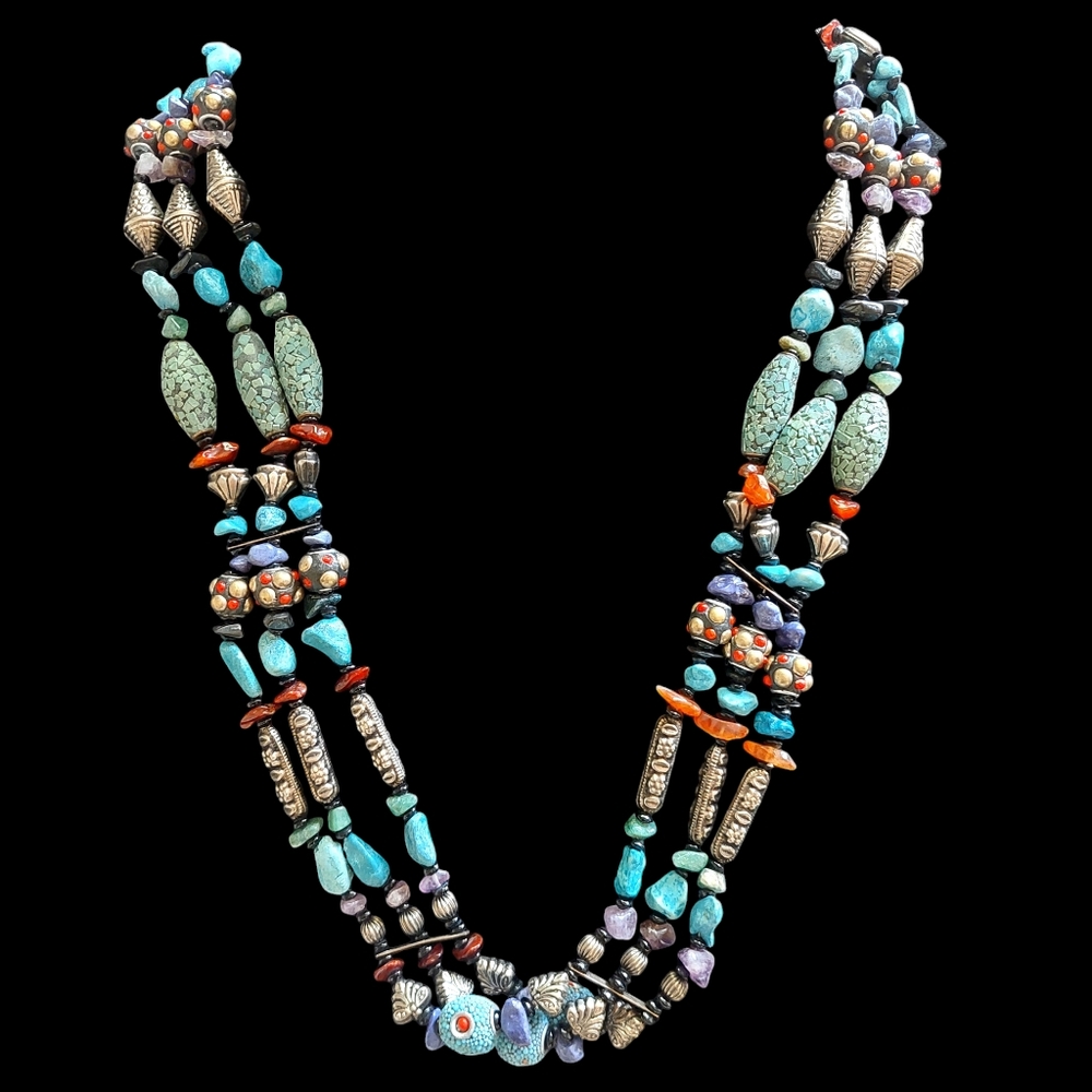 Vintage Hand Made Indian gemstones Necklace